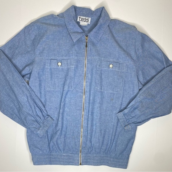 Vintage Jackets & Blazers - Vintage Teddi Women’s Chambray Lightweight Jacket Full Zip Sz Med